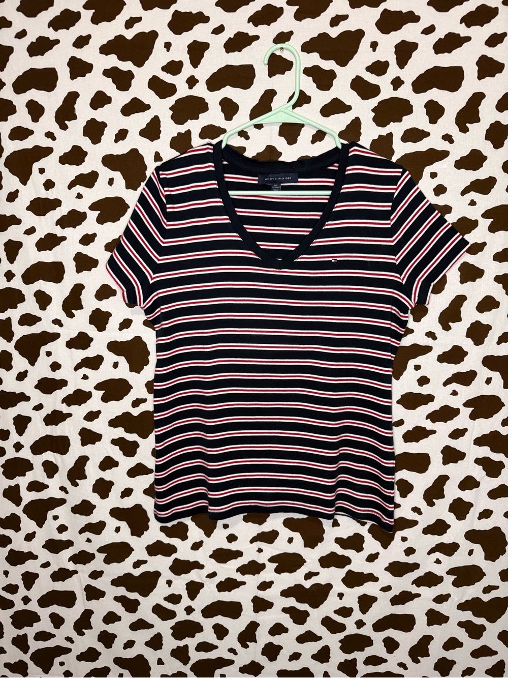 Tommy Hilfiger Navy/Red/White Striped V-Neck Short Sleeve Knit T-Shirt XXL